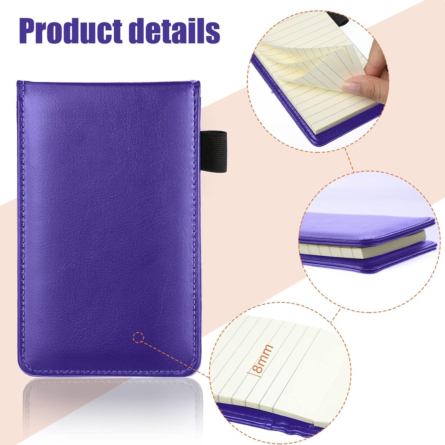 Outus 10 Pcs Mini Pocket Notepad Holder Set Included Small Leather Pocket Notebook Holder with 50 Lined Sheets, Metal Pen, 8 Pcs 3 x 5 Inch Memo Book Refills, 30 Lined Paper Per Note Pad (Black)