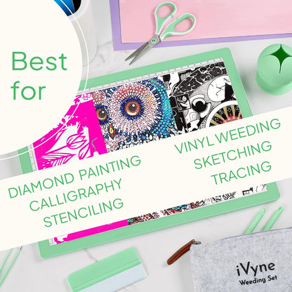 iVyne Rechargeable A4 Light Pad for Tracing & Weeding - LED Light Board for Weeding Vinyl - for Cricut Vinyl Weeding Tools - Ultra-Thin & Portable - Perfect for Artists & Crafters - Pink
