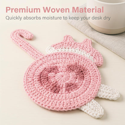 Cat Gifts for Cat Lovers 3PCS Cat Coaster Woven Creative Cute Cat Coaster Insulation Coaster Coffee and Tea Coaster Desktop Gifts