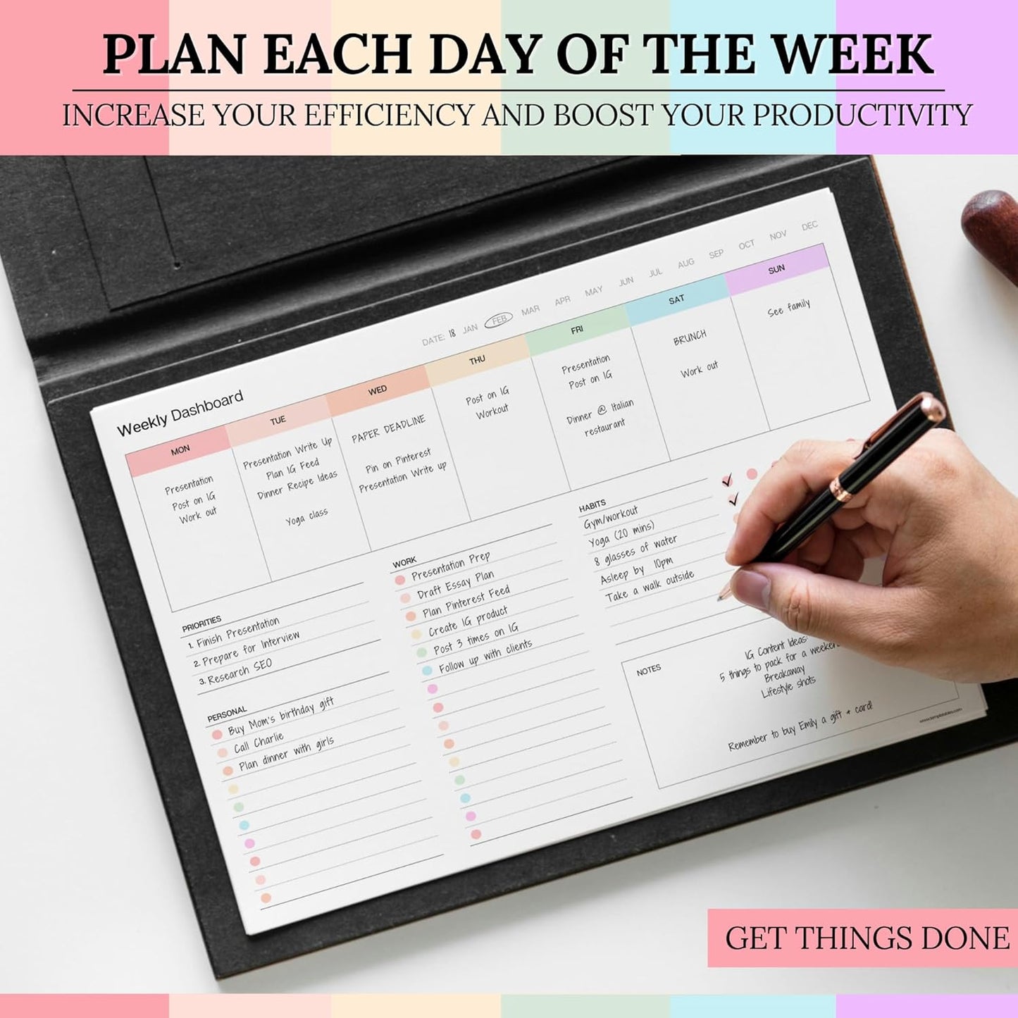 Weekly Dashboard To-Do List Notepad – Undated Weekly Planner with Habit Tracker & Notes – Minimalist A4 Layout for Productivity, Organization & Time Management (Mono)