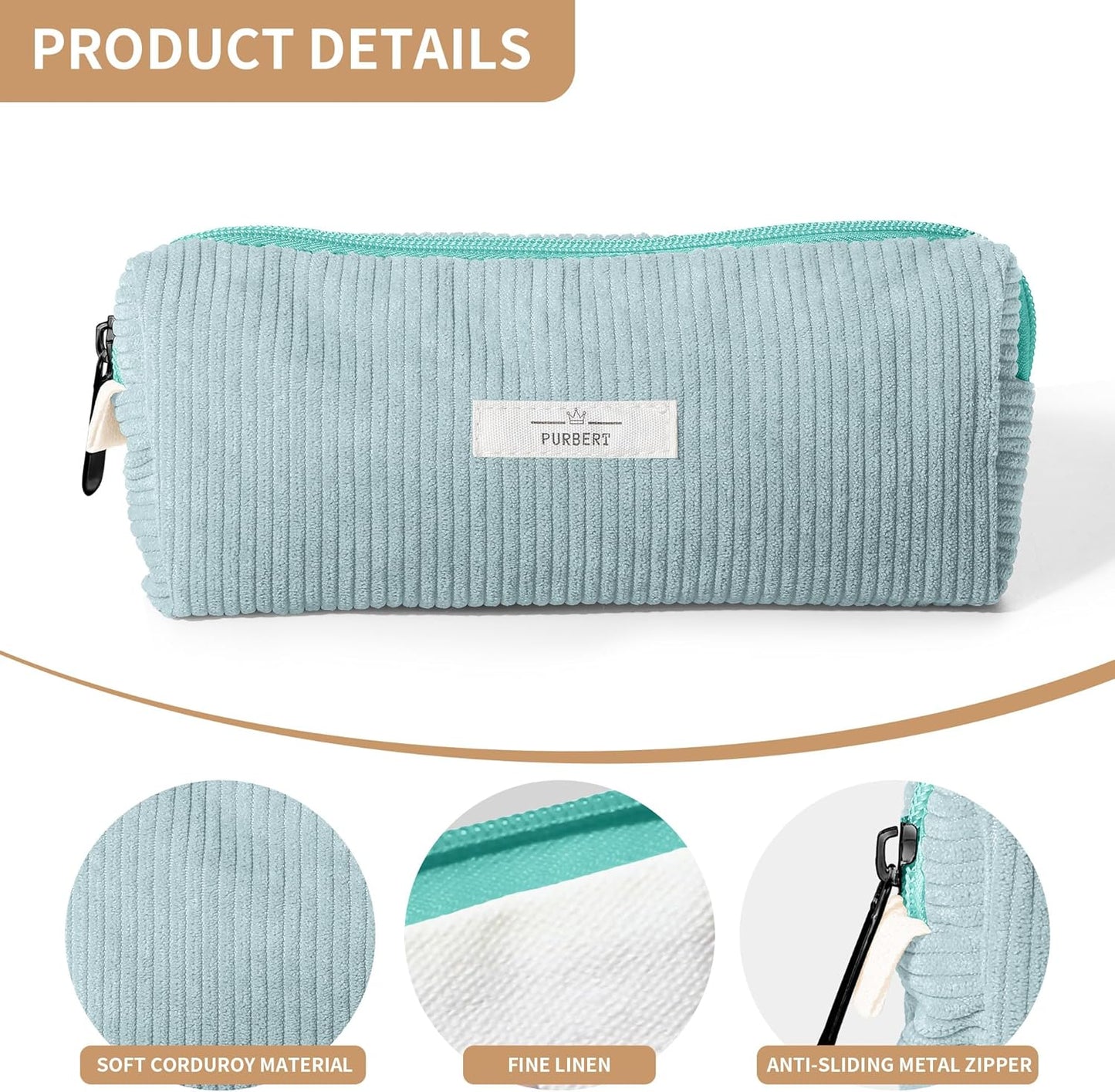 Pencil Bag Pen Case, Soft Corduroy Small Pencil Pouch Organizer with Zipper, Cute Pencil Case Pouch Stationery for Girls and Boys – Apricot