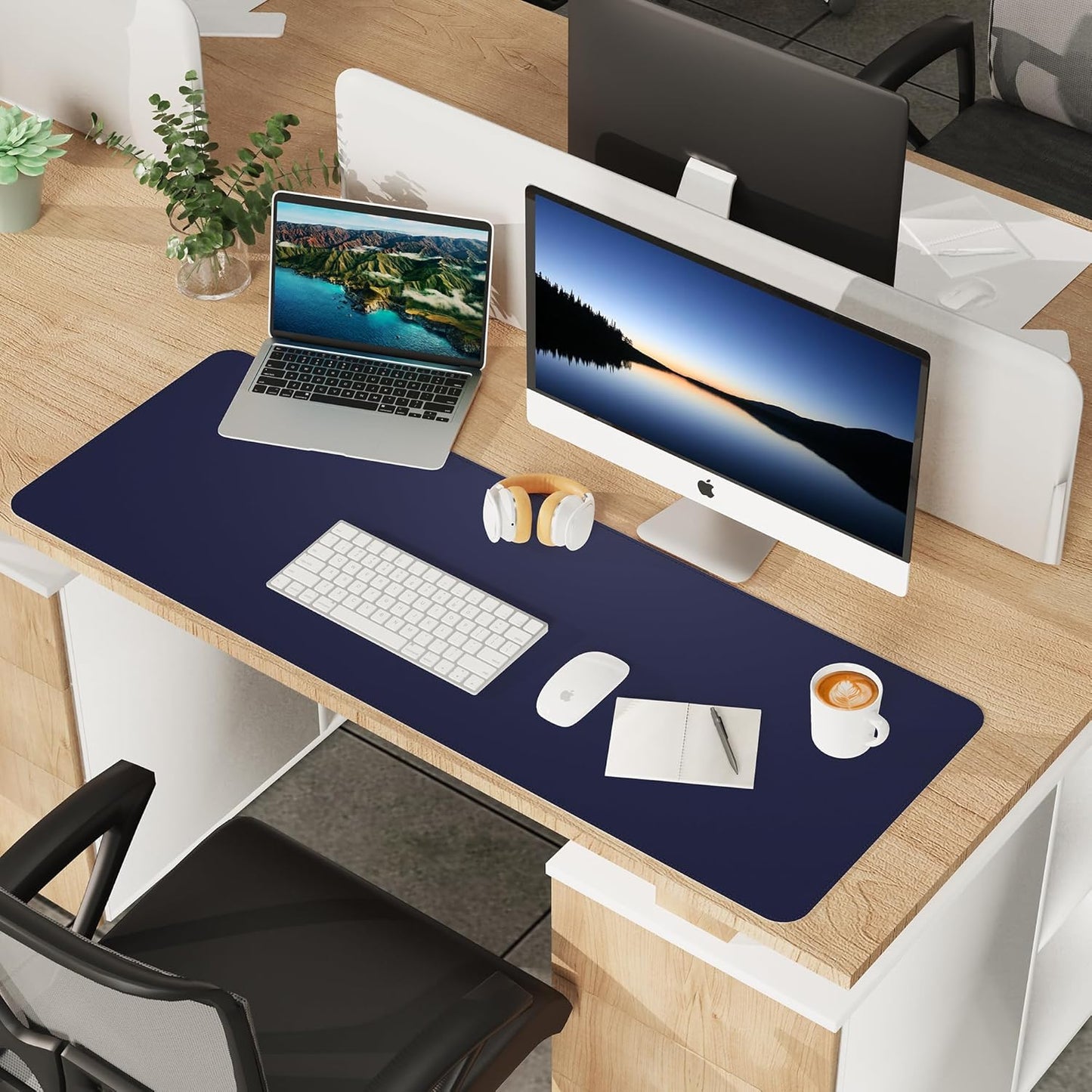 AFIING Large Desk Mat 47" x 17", Dual-Sided Natural Cork & PU Leather Desk Pad, Non-Slip Waterproof Mouse Pad for Office, Home & Gaming, Black