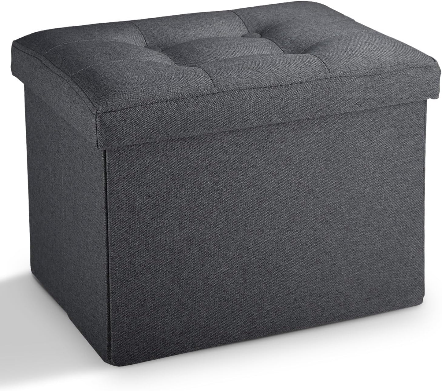 LINMAGCO Ottoman Storage Ottoman with Storage Small Foot Rest Stool Under Desk Stool Short Folding Footrest Linen Cloth Dark Gray 16X12X12IN
