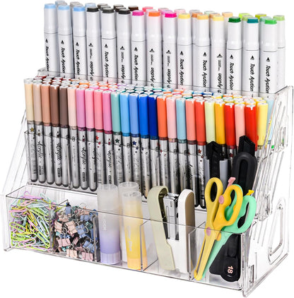 CELSOL Acrylic Desk Organizer – 5 Tier 25 Compartments Vertical Storage for Pens, Markers, Art Supplies & Office Accessories – Clear Desk Storage Solution for Home, Office & School