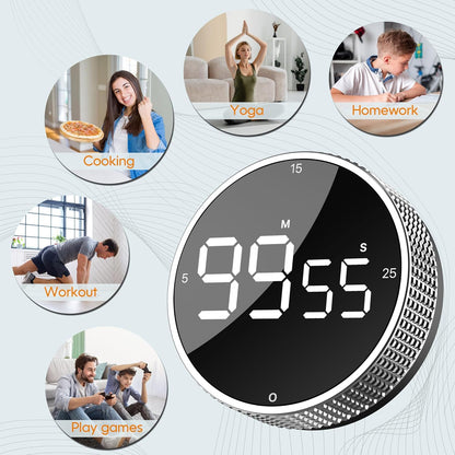 Upgrade Digital Kitchen Timer - Magnetic Countdown Countup Visual Pomodoro Timer with Large LED Display, 3-Preset Times (5, 15, 25), 3 Volume Levels, Ideal for Cooking, Baking and Fitness (1, Tarnish)