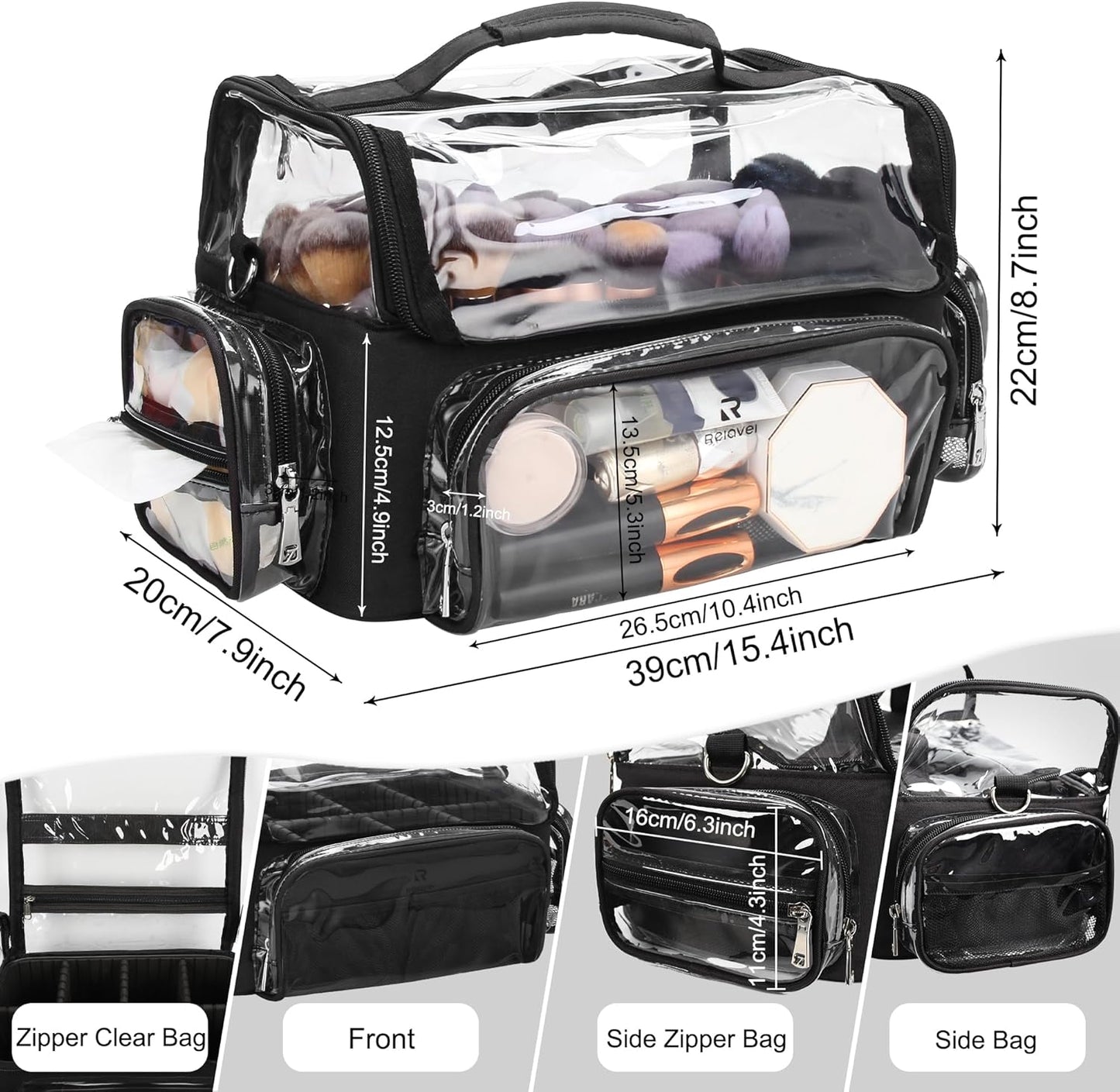 Makeup Brush Bag, Makeup Brush Holder Travel Stand-up Makeup Cup Large Makeup Brush Organizer Case Professional Cosmetic Bag Artist Storage Bag with Adjustable Divider (Large, Black)