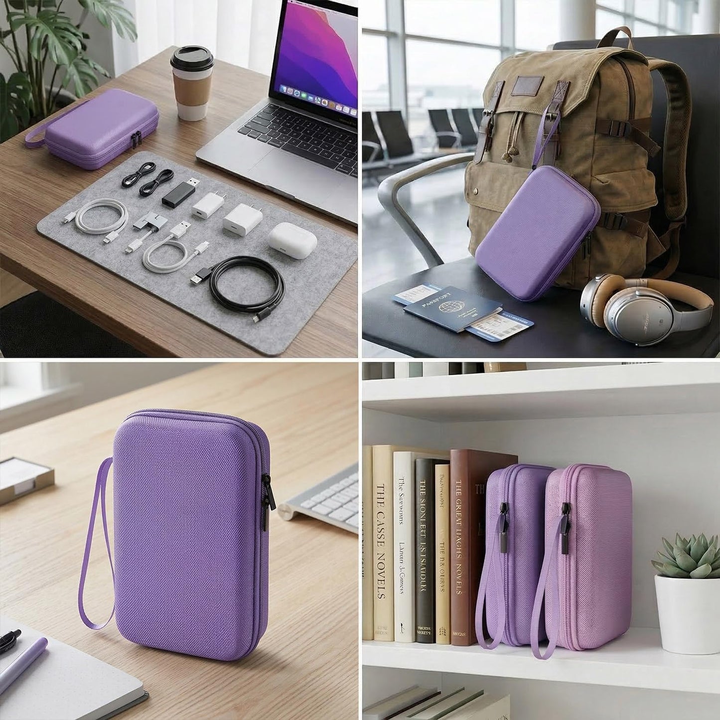Hard Travel Electronic Organizer Case for MacBook Power Adapter Chargers Cables Power Bank Apple Magic Mouse Apple Pencil USB Flash Disk SD Card Hard Drive Waterproof Shockproof Carrying Bag, Black