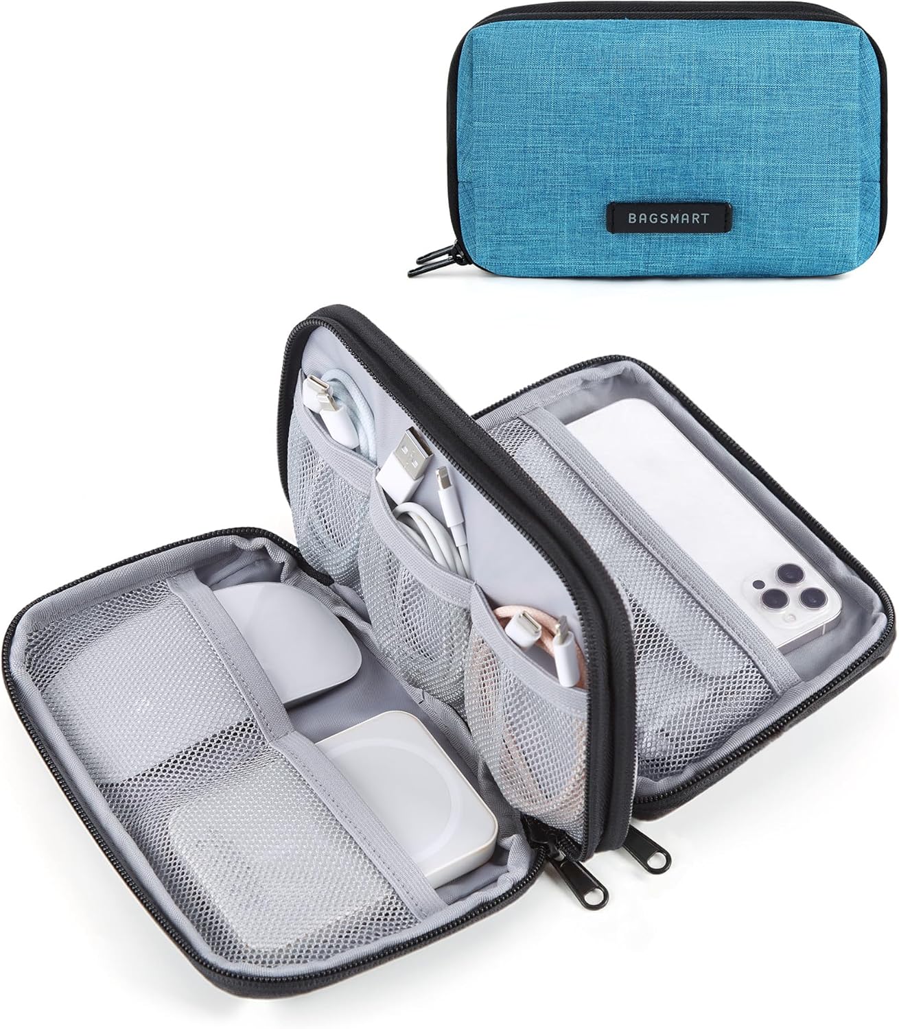 BAGSMART Electronics Organizer Travel Case, Cable Charger Cord Tech Organizer Pouch for Phone Charger Accessories, Black