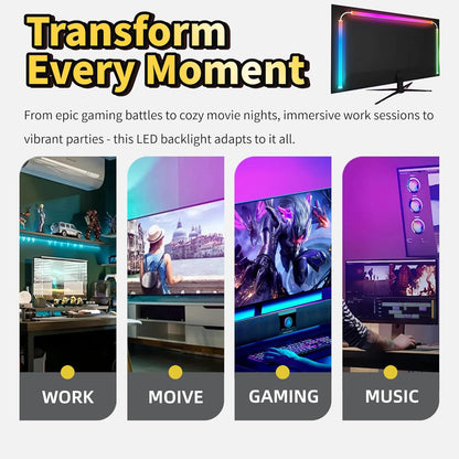 RGB Monitor Backlight with Screen Sync for 32 Inch Screens, Dual USB Powered LED Ambient Lighting Kit, Music Rhythm & Dynamic Modes, Immersive Bias Lighting for Home Office Gaming (4 Sides - 32 inch)