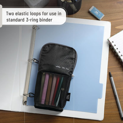 Mr. Pen- Standing Pencil Case Pouch, Sit & Lay Mesh-View Design, Black & Gray, Interior Pocket & 2 Elastic Binder Loops, Cute Pencil Case for Girls and Boys