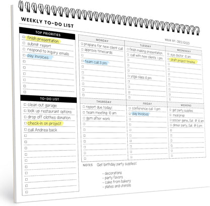 To Do List Notepad: With Multiple Functional Sections - Large Size 8.5x11" 52 Sheets - Tear Off Daily Planner Notebook - Task CheckList Organizer Agenda Pad for Work - Note, Plans, Goals, Grocery, and