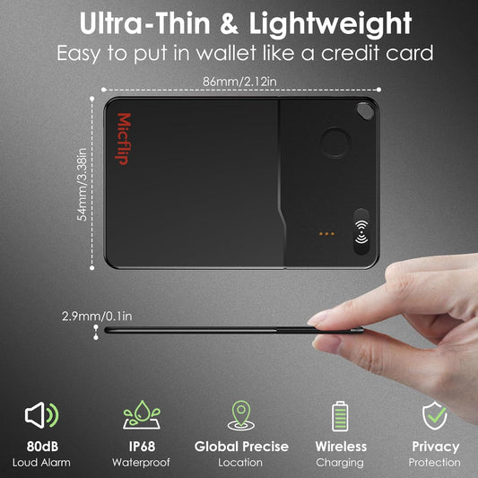Wallet Tracker Card (Both iOS and Android) | No Monthly Fee | Waterproof | Wireless Charging | Anti-Lost, Thin Bluetooth Smart Card Finder for Wallet, Luggage, Backpack
