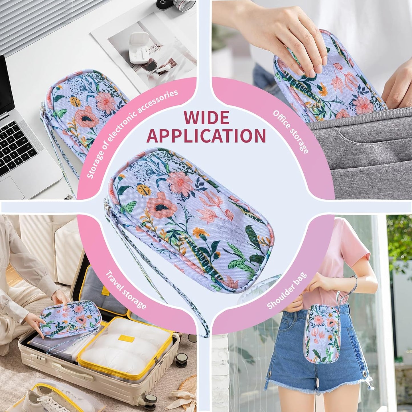 Electronics Organizer Travel Case, Cable Organizer Travel Essentials Tech Pouch,Suitable for Charger, Cable, Phone，Flash Drive,Bohemian leaves