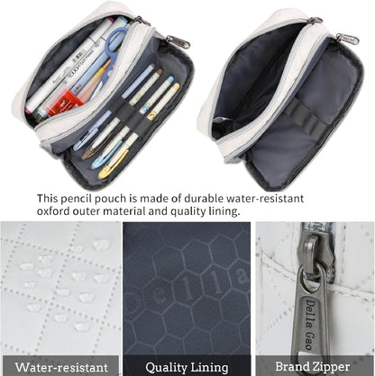 Della Gao Large Pencil Case, Big Capacity Pencil Pouch with 2 Compartments, Office Pencil Bag with Zipper, Big Pen Case for Adults (01-Black)