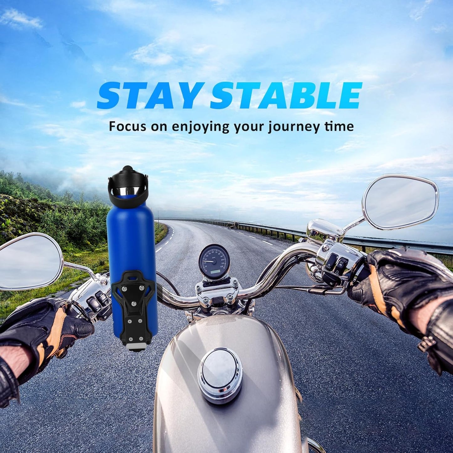 Upgraded Motorcycle ATV Cup Holder Anti Theft, Extra Large Bike Water Bottle Holder 1.95 – 3.6 inch Universal Size, Drink Holder Handlebar with Metal Clamp for Scooter Boat Stroller Wheelchair