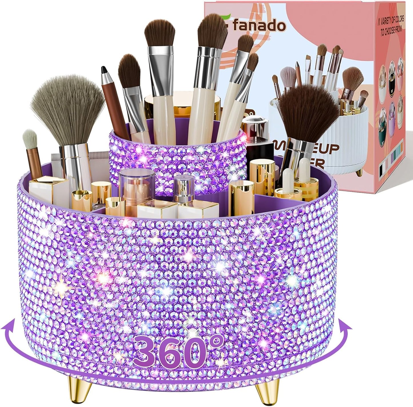 fanado 360° Rotate Makeup Brush Holder Organizer, Makeup Organizers Countertop, Makeup organization and Skincare Storage for Vanity, Desktop, Bathroom (White)