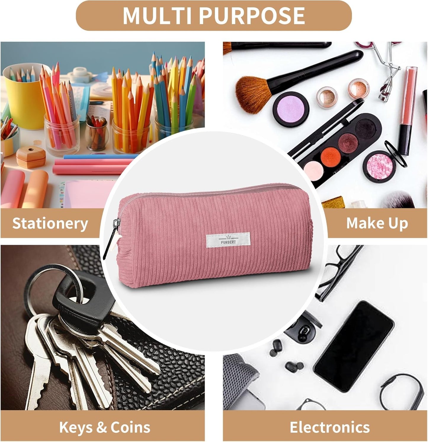 Pencil Bag Pen Case, Soft Corduroy Small Pencil Pouch Organizer with Zipper, Cute Pencil Case Pouch Stationery for Girls and Boys – Apricot
