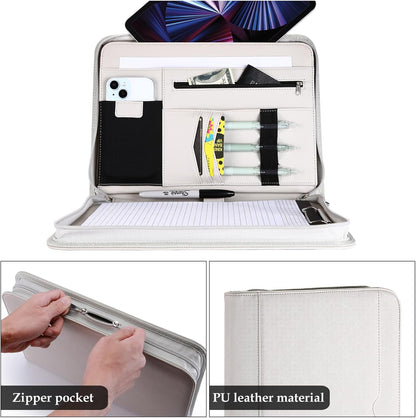 ProCase Portfolio Business Padfolio Folder with Zipper, Conference Meeting Executive File Legal Document Organizer with Pockets Letter Size A4 Writing Pad Notepad Padfolio -Black