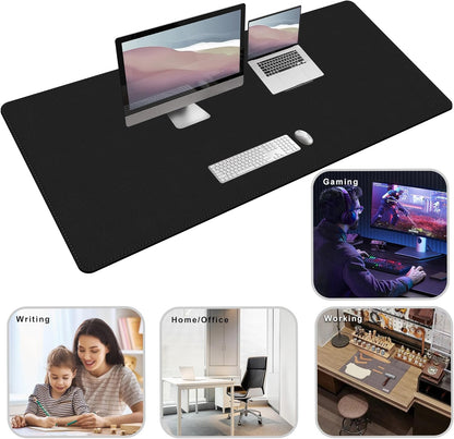 Vyaaa PU Leather & Cork Desk Mat, 39.4"x15.7" Dual Sided Computer Desk mat, Waterproof Large Mouse Pad, Non-Slip Office Desk pad, Office Desk Protector for Work/Gaming/Home (Black)