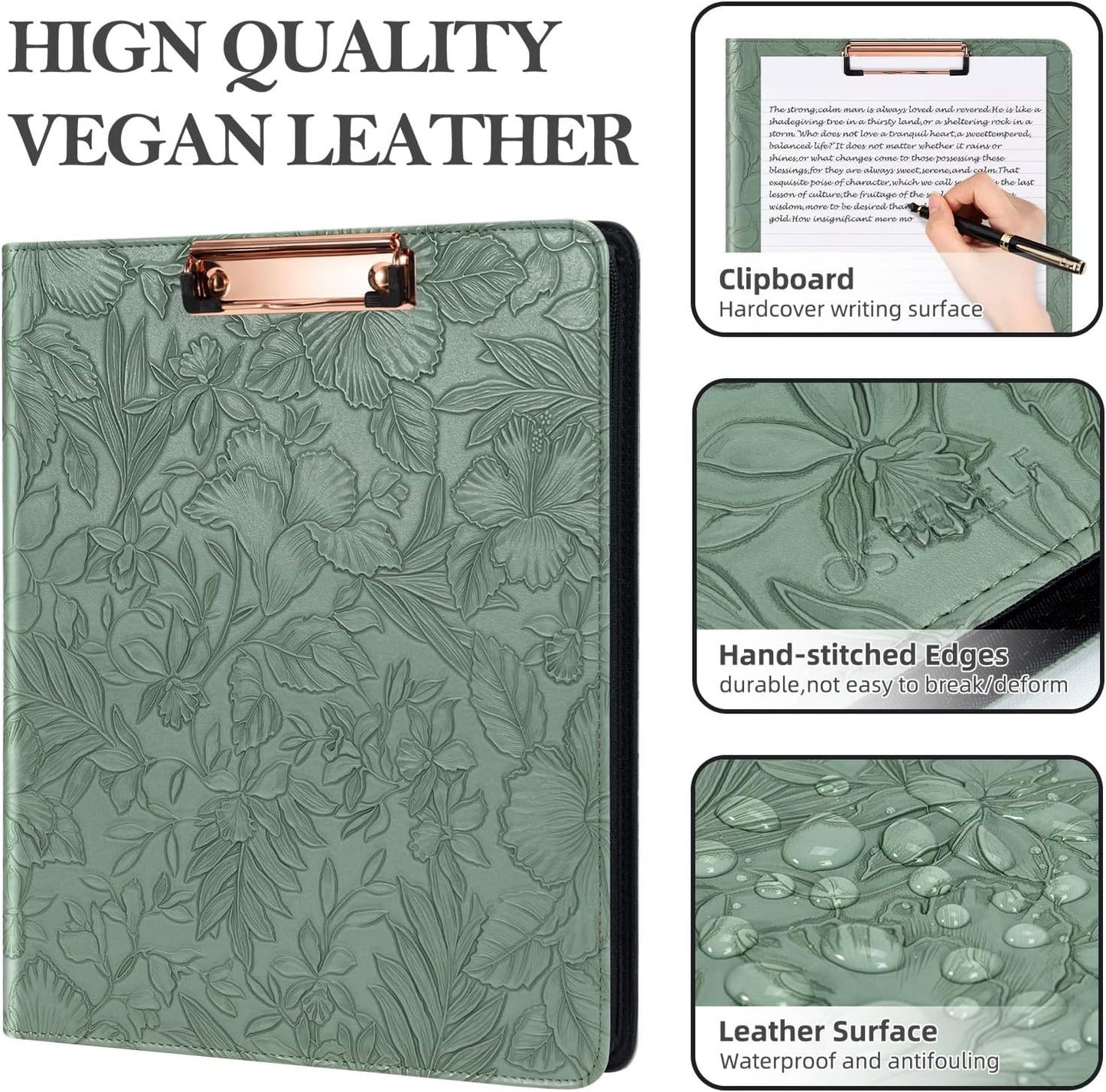 Ospelelf Zippered Padfolio Portfolio Folder, Leather Clipboard with Storage, 3 Ring Binder 1 Inch,12.1” Tablet Sleeve, 5 Dividers with Pocket, Refillable Notepad, Card Slot (Classic Black)