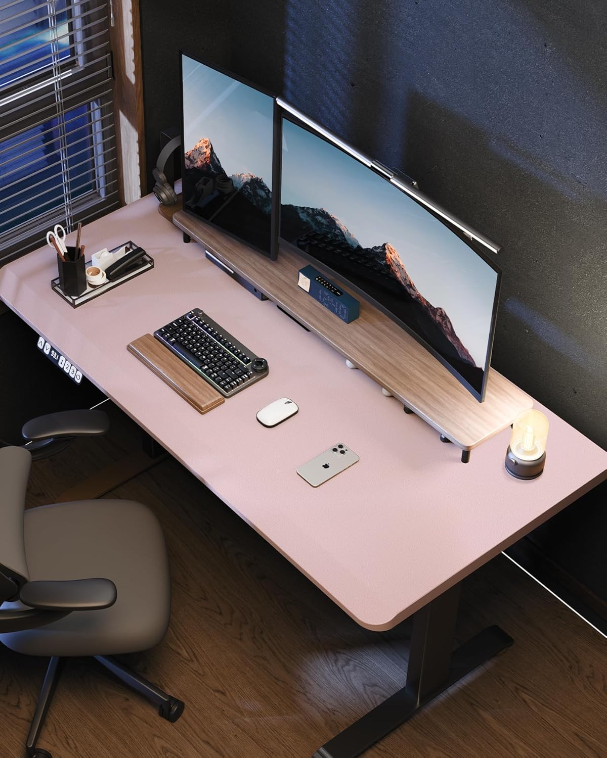 AFIING Desk Pad Protector 23.6" x 13.7" - Non-Slip Waterproof PU Leather Desk Mat for Mouse, Keyboard, Laptop, Office and Home Workspace (Beige)
