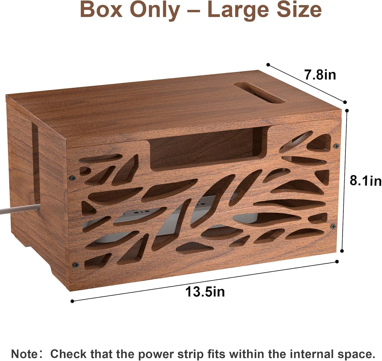 Wooden Cable Management Box, Large Cord Hider Box & Cable Organizer Box for Power Strips, Electrical Cords, Desk & Floor Cables Suitable for Home & Office