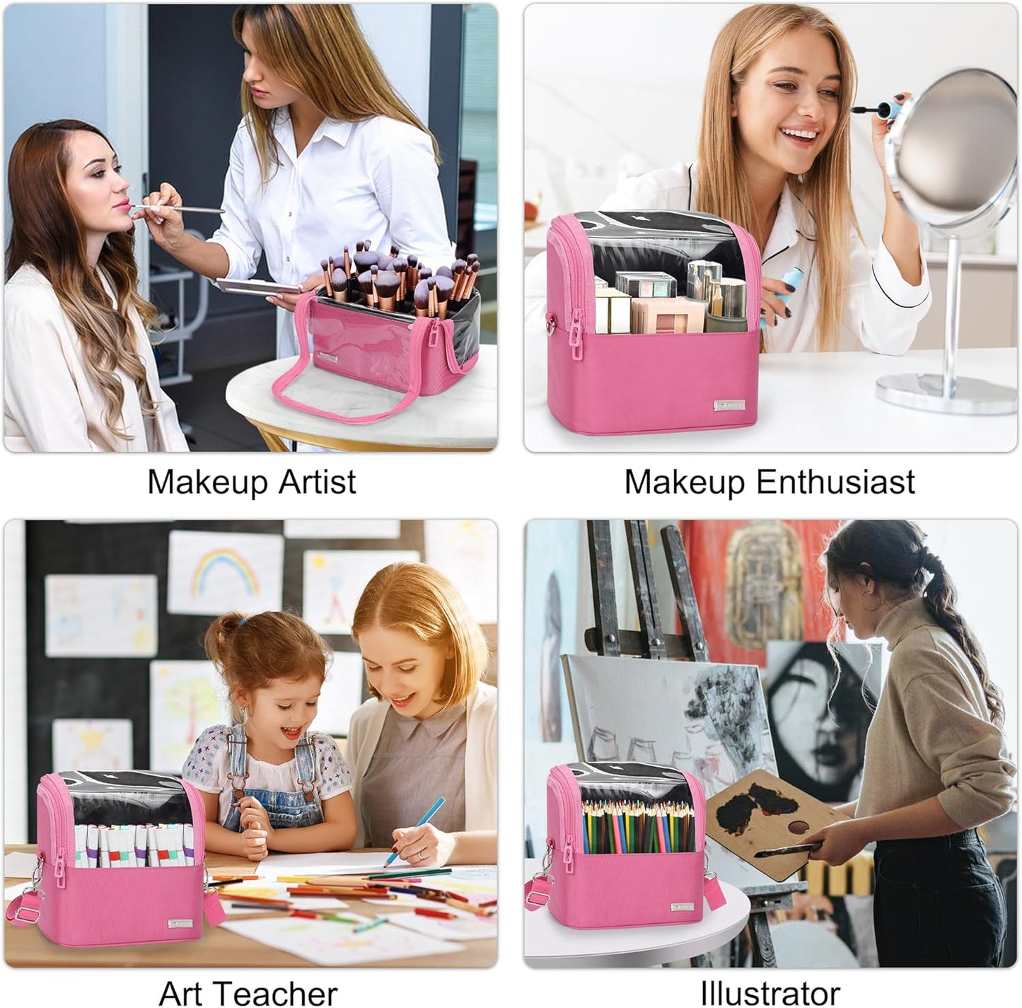 Makeup Brush Bag, Makeup Brush Holder Travel Stand-up Makeup Cup Large Makeup Brush Organizer Case Professional Cosmetic Bag Artist Storage Bag with Adjustable Divider (Large, Black)