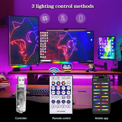 RGB LED Monitor Ambient Light Bar, 16 Inch USB Powered, APP Control & Music Sync, 16 Million Colors Dimmable, Gaming/Desk Display Backlight