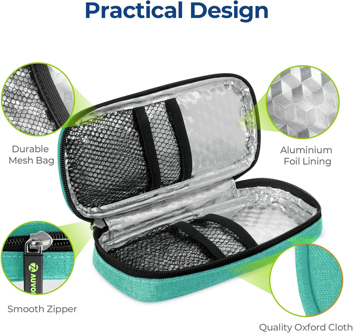 AUVON Insulin Cooler Travel Case with 2 x 90g TSA Approved Ice Packs, Diabetic Medication Insulated Cooling Bag for Insulin Pens and Diabetic Supplies Storage, Compact for Daily Life and Trips