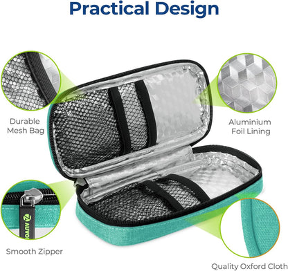 AUVON Insulin Cooler Travel Case with 2 x 90g TSA Approved Ice Packs, Diabetic Medication Insulated Cooling Bag for Insulin Pens and Diabetic Supplies Storage, Compact for Daily Life and Trips