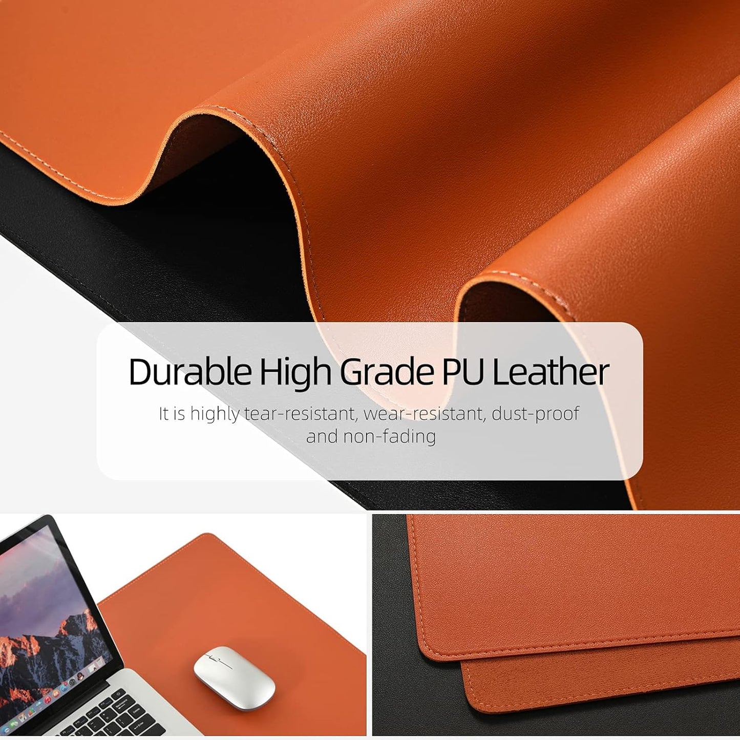 Leather Desk Pad,Wolaile 36x17 inch Large Mouse Pad,Waterproof Non-Slip Writing Desk Blotter,Computer Mat Desktop Protector for Office Home,Black