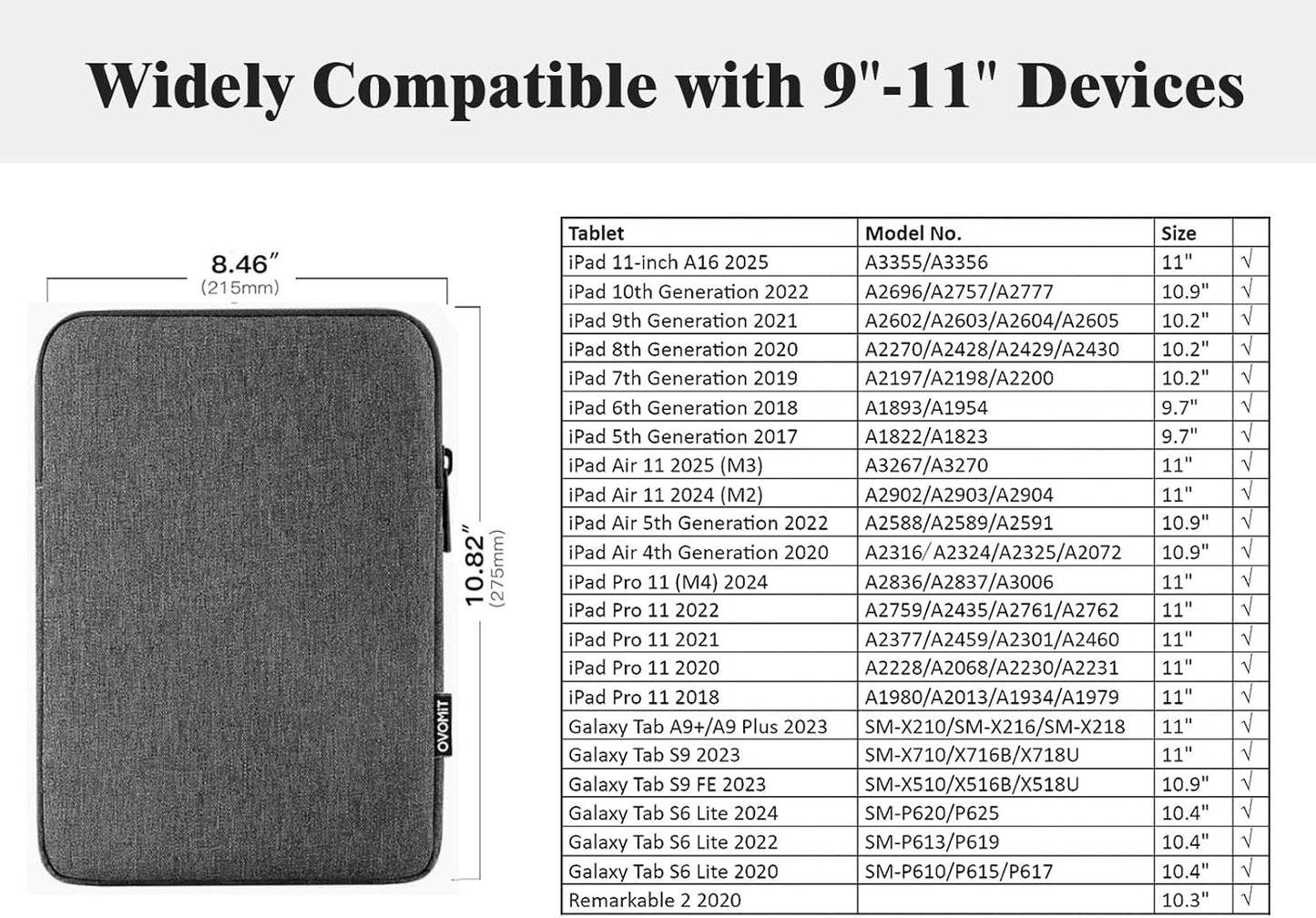 TiMOVO 9-11" Tablet Sleeve Bag for iPad 11-inch A16 2025, iPad 10.9"/10.2"| Air 11 Inch/5th/4th Gen. 10.9", Galaxy Tab A9+/A11Plus 11", Protective Bag Fit Smart Keyboard, Dusty Blue