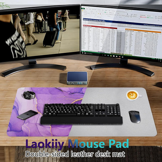Dual-Sided Desk Pad, Large Mouse Pad - Natural Cork & PU Leather Non-Slip Waterproof Desk Mats for Office and Home (Blue, 31.5" x 15.7")