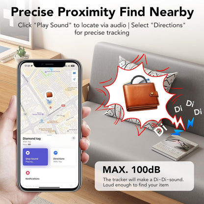 New Tracker Tag-1 Pack (Black), QCOQ Bluetooth 5.3 Tracker Tag Work with Apple Find My (iOS Only), Smart Tag with Protective Case/Keychain/Lanyard, Item Finder for Key/Wallet/Bag, Replaceable Battery
