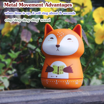 Mechanical Kitchen Timer - Cute Animal Wind Up 60 Minutes Manual Countdown Timer for Kids, Classroom, Home, Study and Cooking - Grey Raccoon