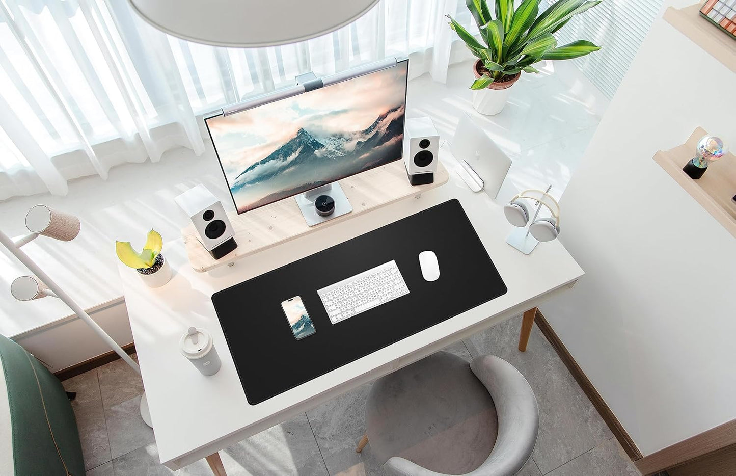 AFIING Large Desk Mat 47" x 17", Dual-Sided Natural Cork & PU Leather Desk Pad, Non-Slip Waterproof Mouse Pad for Office, Home & Gaming, Black
