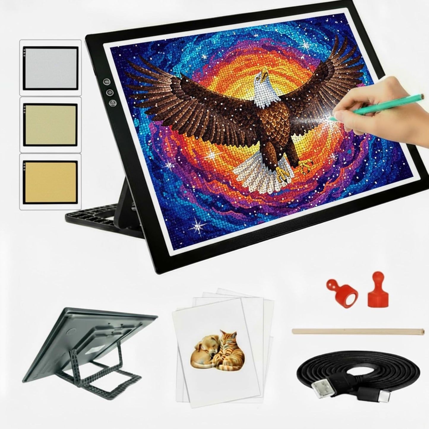 Large A2 LED Light Pad for Diamond Art Painting & Tracing, USB-Powered Light Board with 3 Brightness Levels - Includes Clips & Painting DIY Tools Kit