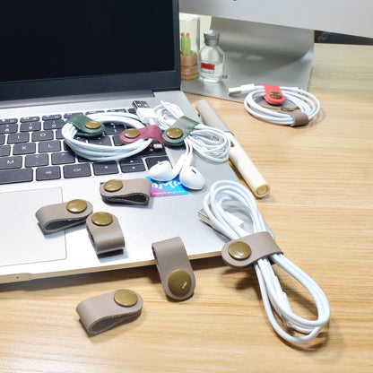 CAILLU Cord Organizer,Cord Keeper,Cable Organizer USB Holder,Cable Straps,Earbud case,wrap Headphone,Headset Winder,Earphone Clips Ties,stocking stuffers for men Gifts Leather