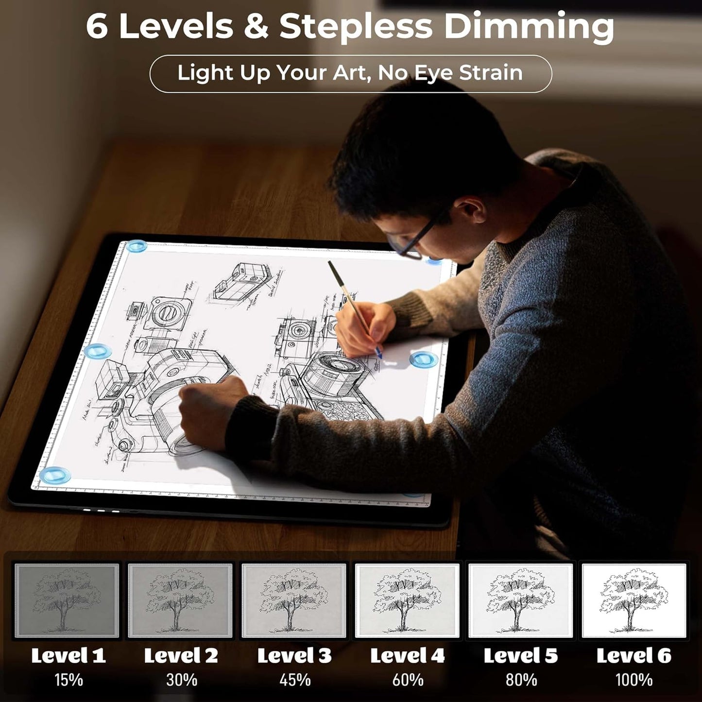 Bylitodt Rechargeable A3 Light Pad, Diamond Art Light Board, 16.7x13.5 inch Lightbox for Tracing and Drawing with 3 Colors & 6 Brightness, Tracing Pad for Weeding Vinyl, Diamond Painting Accessories