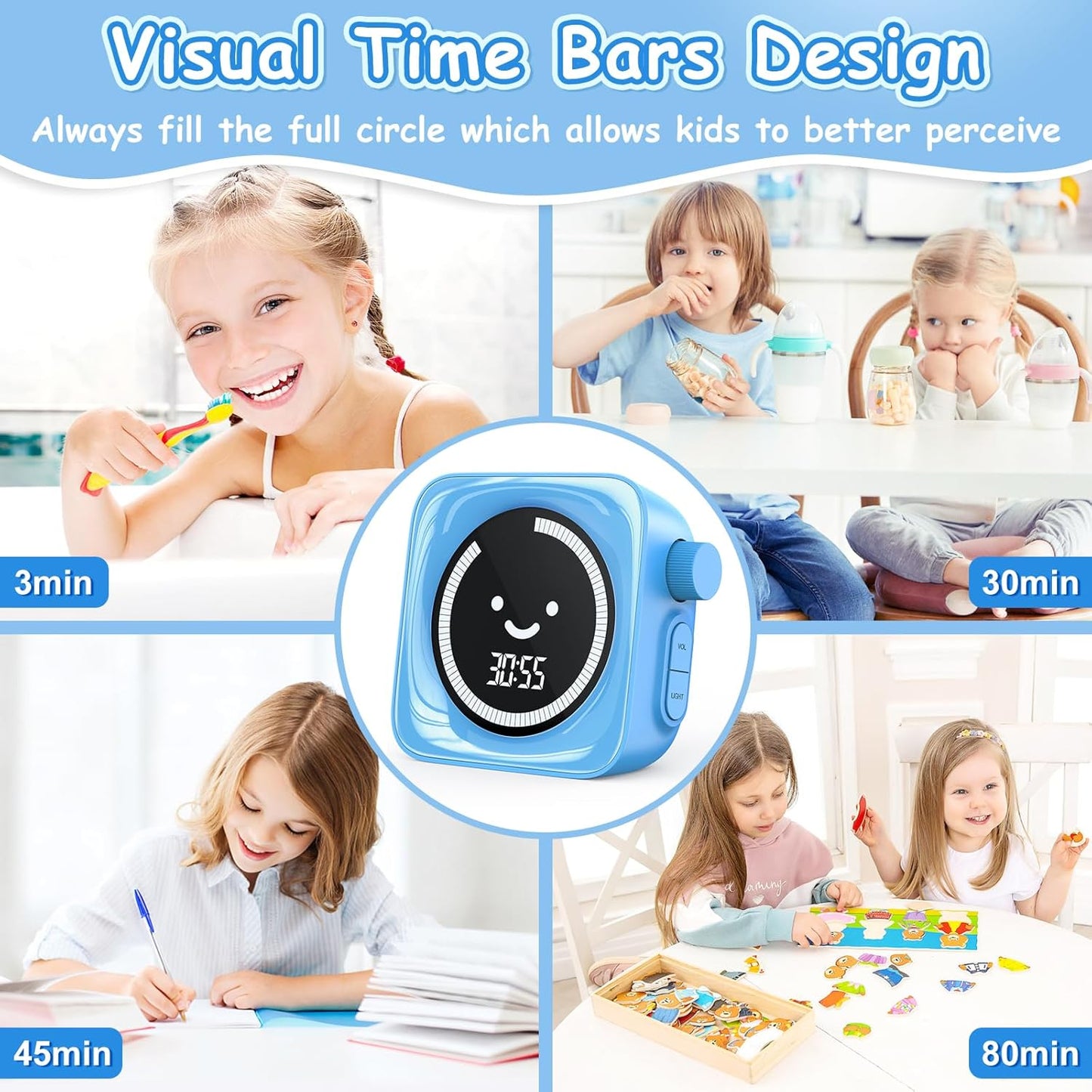 HAUKINIX 99-Minute Visual Timer with Pomodoro Timer Productivity Focus Timer Countdown Stopwatch Desk ADHD for Study, Work, Student, Procrastination, Loud Alarm/Mute/Vibration, 2 Brightness Levels