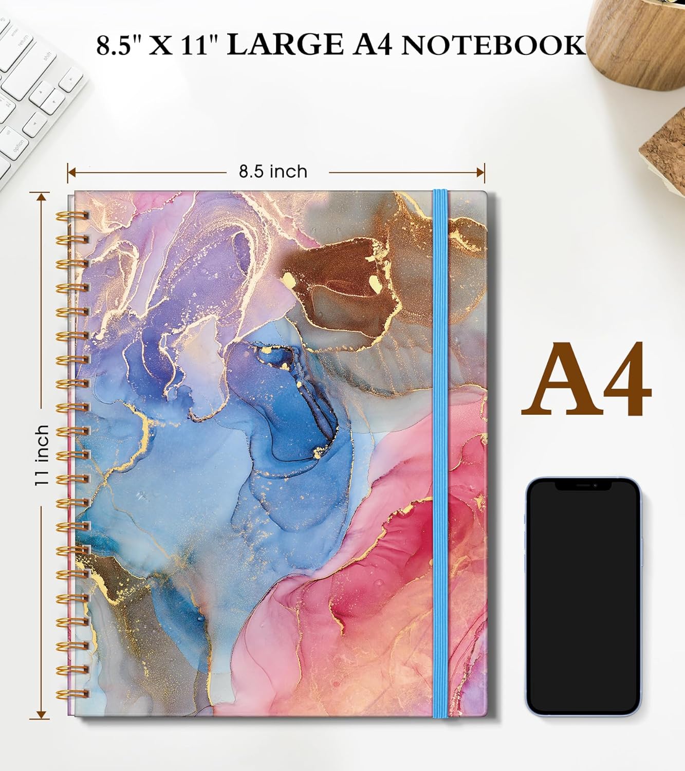 Dotted Notebook, Spiral Notebook Journal 8.5” x 11”, A4 Large Dot Grid Notebooks for Women Men, 100 GSM Dotted Paper, Plastic Hardcover Spiral Bullet Journals for Work School Sketching, Green