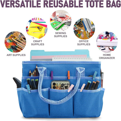 Cupohus Art Organizer Craft Storage Tote Bag with Pockets and Handles, Oxford Fabric Carrying Caddy for Teacher, Officer, Artist, Traveler –Purple