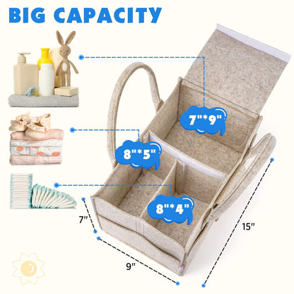 Maliton Baby Diaper Caddy Organizer for Changing Table, Nursery Storage Bin Basket with Handle, Felt Diaper Organizer Suitable for Indoor Outdoor (Khaki)