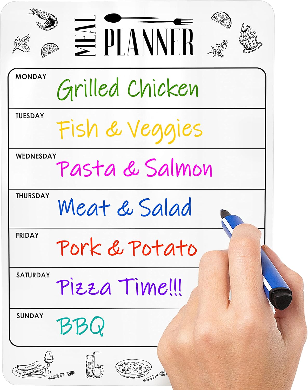 Dry Erase Magnetic Meal Planner for Refrigerator A4 (8.5x12 inch) - Magnet Weekly Menu Board for Fridge - Magnetic Menu White Board - Fridge Meal Planner Magnet - Dinner Meal Planner Dry Erase Board