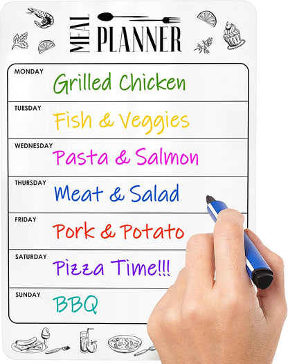 Dry Erase Magnetic Meal Planner for Refrigerator A4 (8.5x12 inch) - Magnet Weekly Menu Board for Fridge - Magnetic Menu White Board - Fridge Meal Planner Magnet - Dinner Meal Planner Dry Erase Board