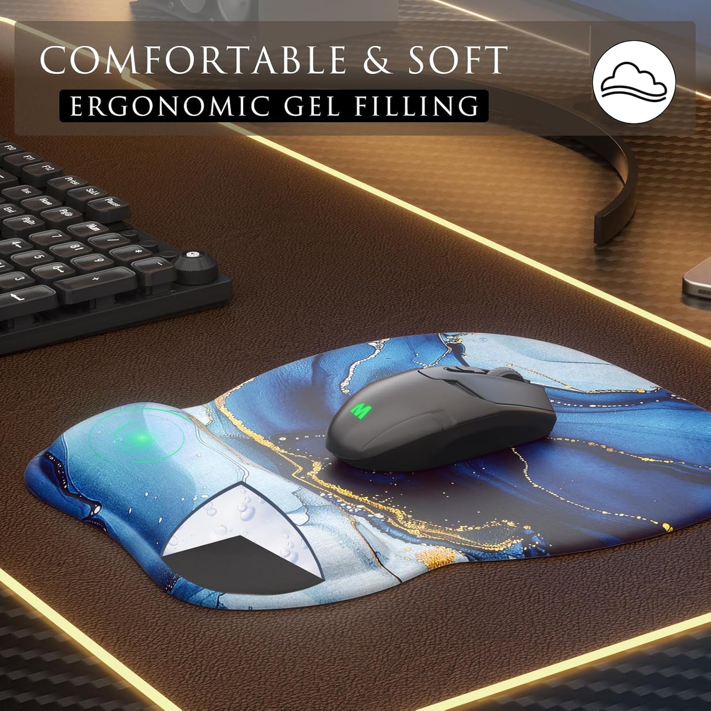 MROCO Ergonomic Mouse Pad with Gel Wrist Rest, Smooth Wrist Support Surface, Non-Slip PU Base for Pain Relief, Comfortable Mousepad for Computer, Laptop, Office & Home, 9.4 x 8.1 in, Black