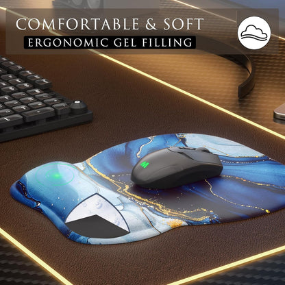 MROCO Ergonomic Mouse Pad with Gel Wrist Rest, Smooth Wrist Support Surface, Non-Slip PU Base for Pain Relief, Comfortable Mousepad for Computer, Laptop, Office & Home, 9.4 x 8.1 in, Black
