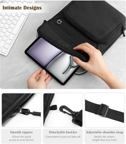 Dadanism 9-11 Inch Tablet Sleeve Bag with Shoulder Strap for iPad (A16) 11", iPad Air M4 Pro M5 11", i-Pad 10th Gen 10.9", i-Pad 9/8/7th Gen 10.2", Galaxy Tab A11+ Plus 11", reMarkable 2 10.3", Black