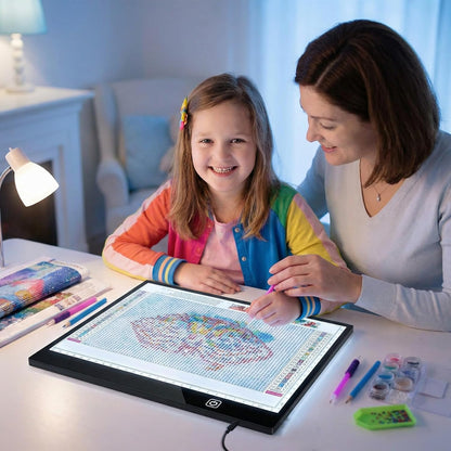 A4 Ultra-Thin LED Light Pad with Scale - 5000 Lux Stepless Dimmer Light Box for Diamond Painting, Tracing & Sketching - USB Powered Portable Light Table for Artists, Tattoos & Animation - Black