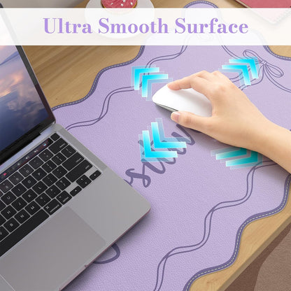 iCasso Pink Leather Desk Mat,Extra Large Scalloped Mouse Pad for Desktop,Waterproof PU Nail Table Mat,Cute Keyboard Mats for Women Girl,Non-Slip Desk Cover Mat for Office Home Dorm